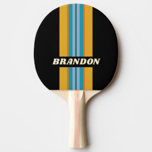 Black Rainbow Rally Stripe with Name Ping Pong Paddle