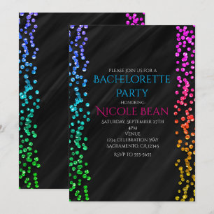 Black Rainbow Sparkle Glitter Confetti Fun Party Invitation