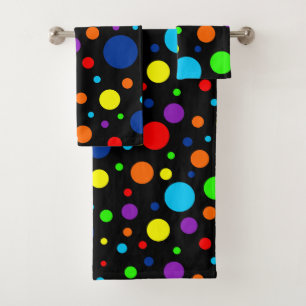Black Rainbow Spots Bath Towel Set