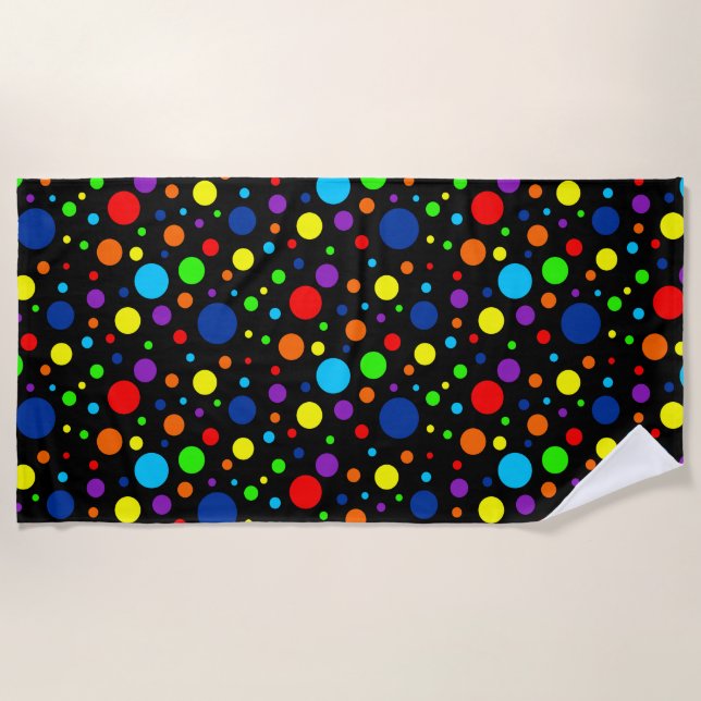 Black Rainbow Spots Beach Towel (Front)