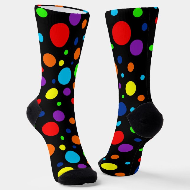 Black Rainbow Spots Crew Socks (Angled)