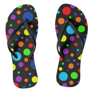 Black Rainbow Spots Flip Flops