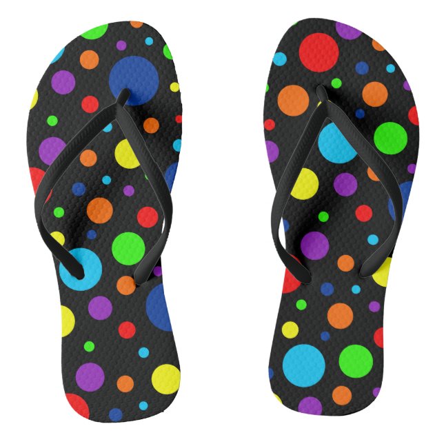 Black Rainbow Spots Flip Flops (Footbed)