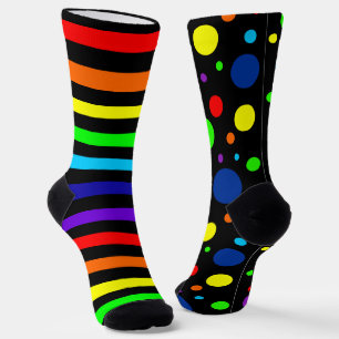 Black Rainbow Spots/Stripes Crew Socks