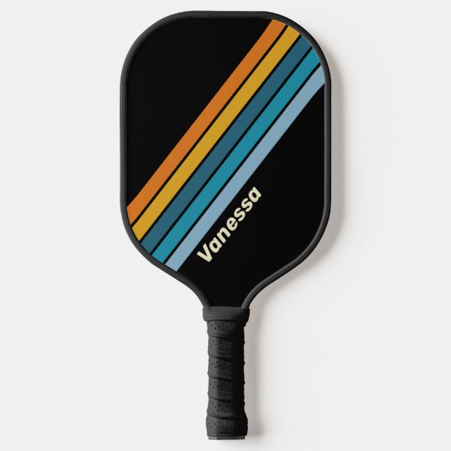 Black Rainbow Striped with Name Pickleball Paddle (Front)