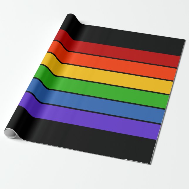 Black Rainbow Striped Wrapping Paper (Unrolled)