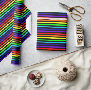 Black Rainbow Stripes Wrapping Paper