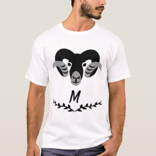 Black Ram with Twisted Horns Silhouette Monogram T-Shirt