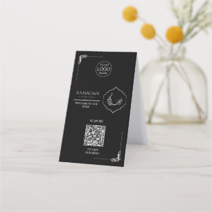 Black Ramadan QR Code Table Tent   Iftar Menu Sign