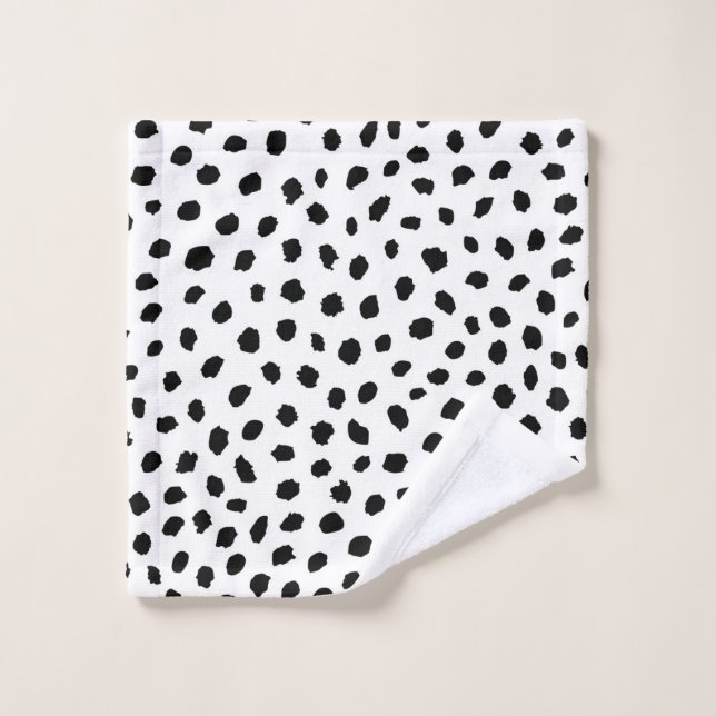 Black Random Polkadots on White Wash Cloth (Wash Cloth)