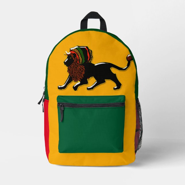 Black Rasta Lion Printed Backpack (Front)
