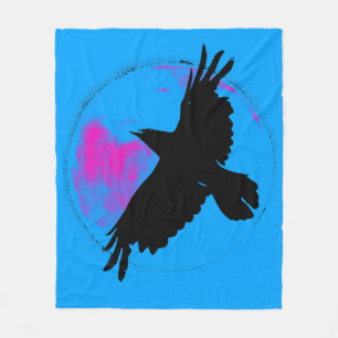 Black Raven and Blue Moon Fleece Blanket