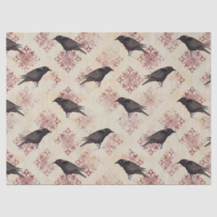 Black Raven and Burgundy Damask Decoupage Tissue Paper