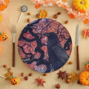Black Raven and Gnarly Japanese Maple Paper Plate