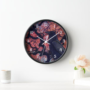 Black Raven and Gnarly Japanese Maple Tree Clock