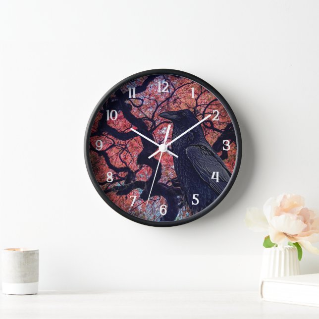 Black Raven and Gnarly Japanese Maple Tree Clock (Home)