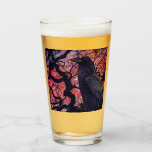 Black Raven and Gnarly Japanese Maple Tree Glass