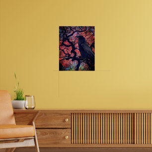 Black Raven and Gnarly Japanese Maple Tree Poster