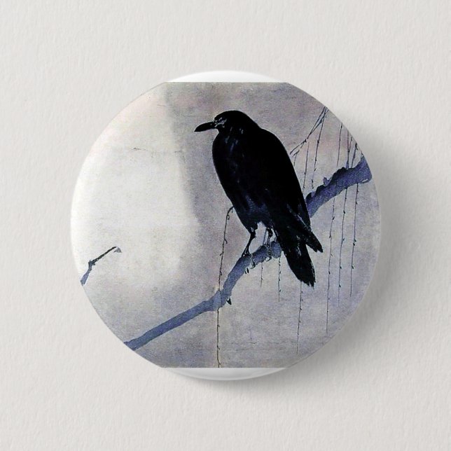 Black Raven Bird 6 Cm Round Badge (Front)
