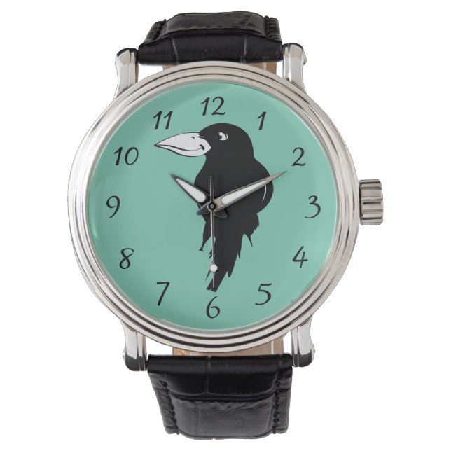 Black Raven Bird Illustration Watch (Front)