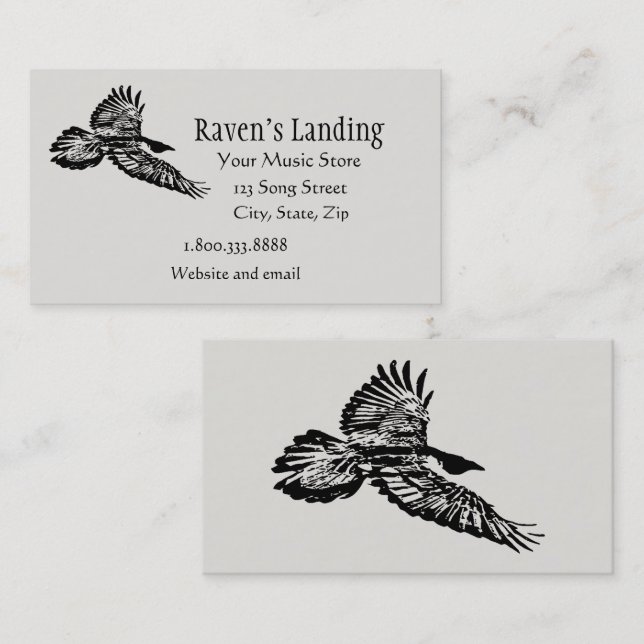 Black Raven Bird Soaring in Flight Art Business Card (Front/Back)