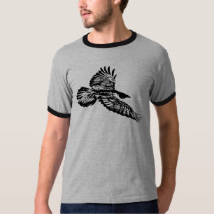 Black Raven Bird Soaring in Flight T-Shirt