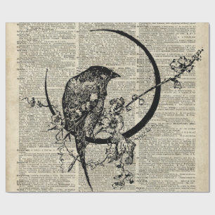 Black Raven Bird stencil over old dictionary page Wrapping Paper