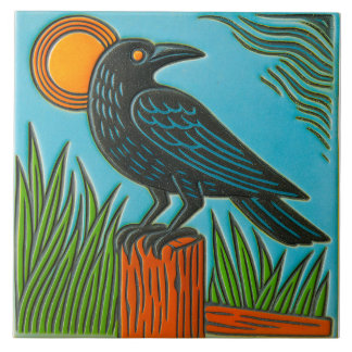 Black Raven Bird Tile