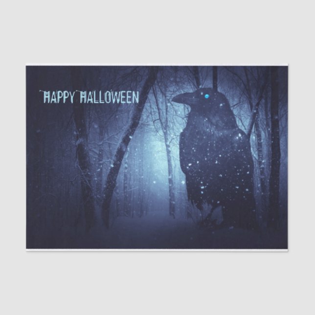 Black Raven Blue Forest Halloween Party Tissue Paper (Front)