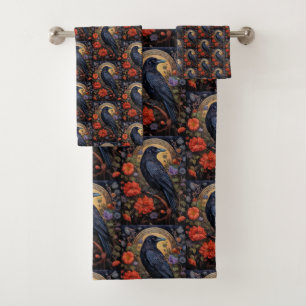 Black Raven Dark Gothic Pattern Bath Towel Set