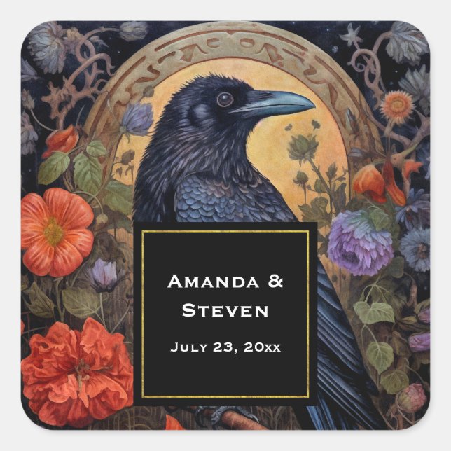 Black Raven Dark Gothic Wedding Square Sticker (Front)