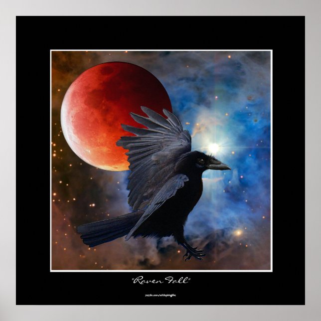 BLACK RAVEN & ECLIPSING MOON  Fantasy Art Poster (Front)