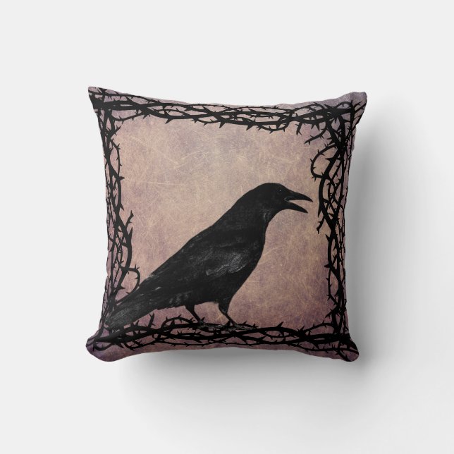 Black Raven Gothic Crow Black Thorn Vine Framed Cushion (Front)