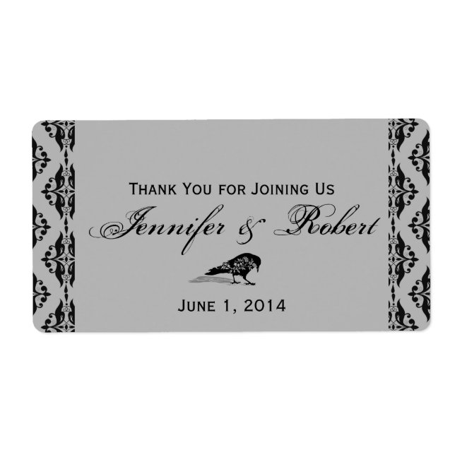 Black Raven Gothic Frame Water Bottle Label (Front)