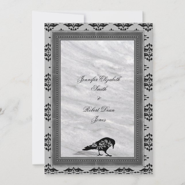 Black Raven Gothic Frame Wedding Invitation (Front)