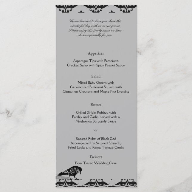 Black Raven Gothic Frame Wedding Menu (Front)