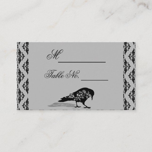 Black Raven Gothic Frame Wedding Place Card (Front)