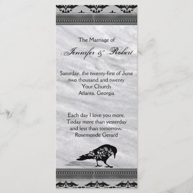 Black Raven Gothic Frame Wedding Program Programme (Front)