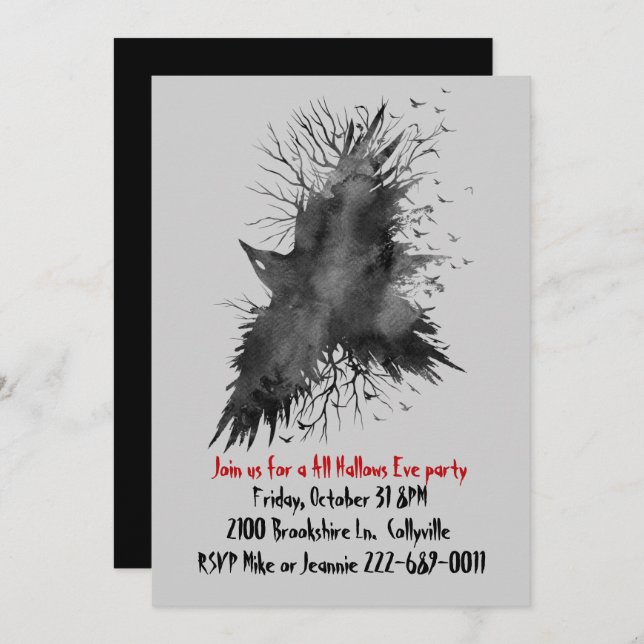 Black Raven Halloween Party Invitation (Front/Back)