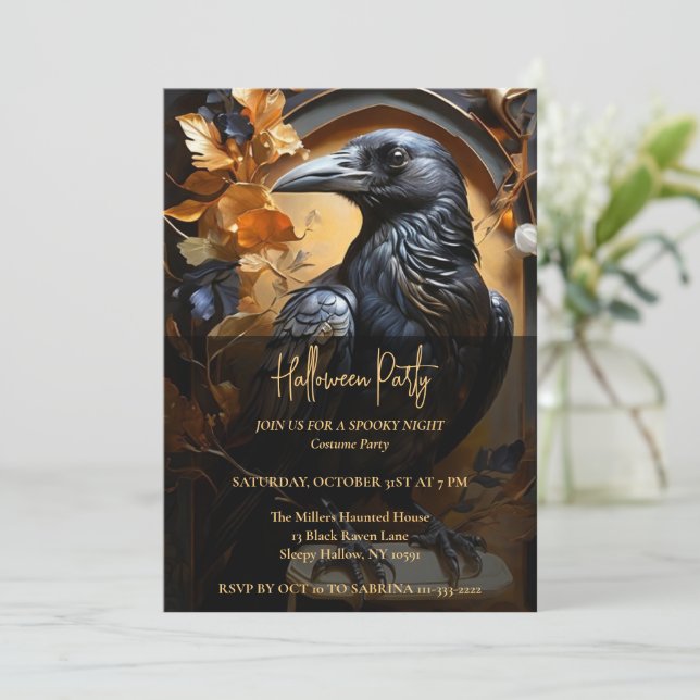 Black Raven Halloween Party Invitation (Standing Front)