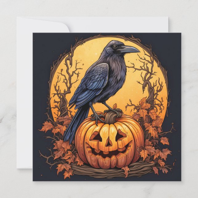 Black Raven Happy Halloween Card (Front)