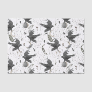 Black Raven, Moon and Wild Plants Witchcraft Tissue Paper