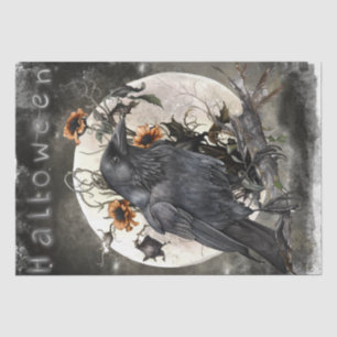 Black Raven Moon Dead Floral Halloween Tissue Paper