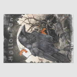 Black Raven Moon Dead Floral Halloween Tissue Paper