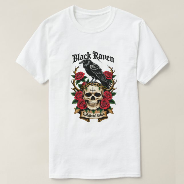 Black Raven Mysterious Gothic T-Shirt (Design Front)