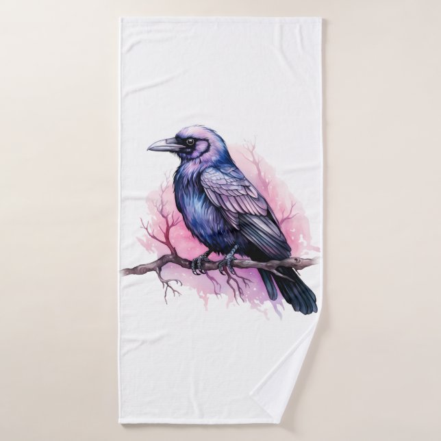 Black Raven on a Branch Bath Towel Set (Bath Towel)