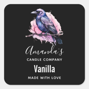 Black Raven on a Branch Candle Business Square Sticker