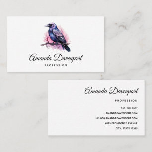 Black Raven on a Branch Illustration Business Card