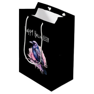 Black Raven on a Branch Illustration Halloween Medium Gift Bag