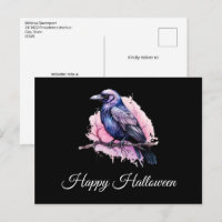 Black Raven on a Branch Illustration Halloween